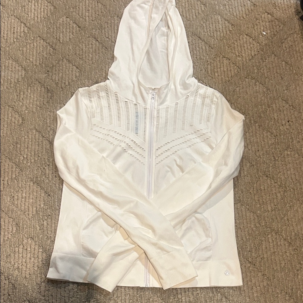 Cali Sport White Hooded Zip-Up Jacket with Cut-out Detail